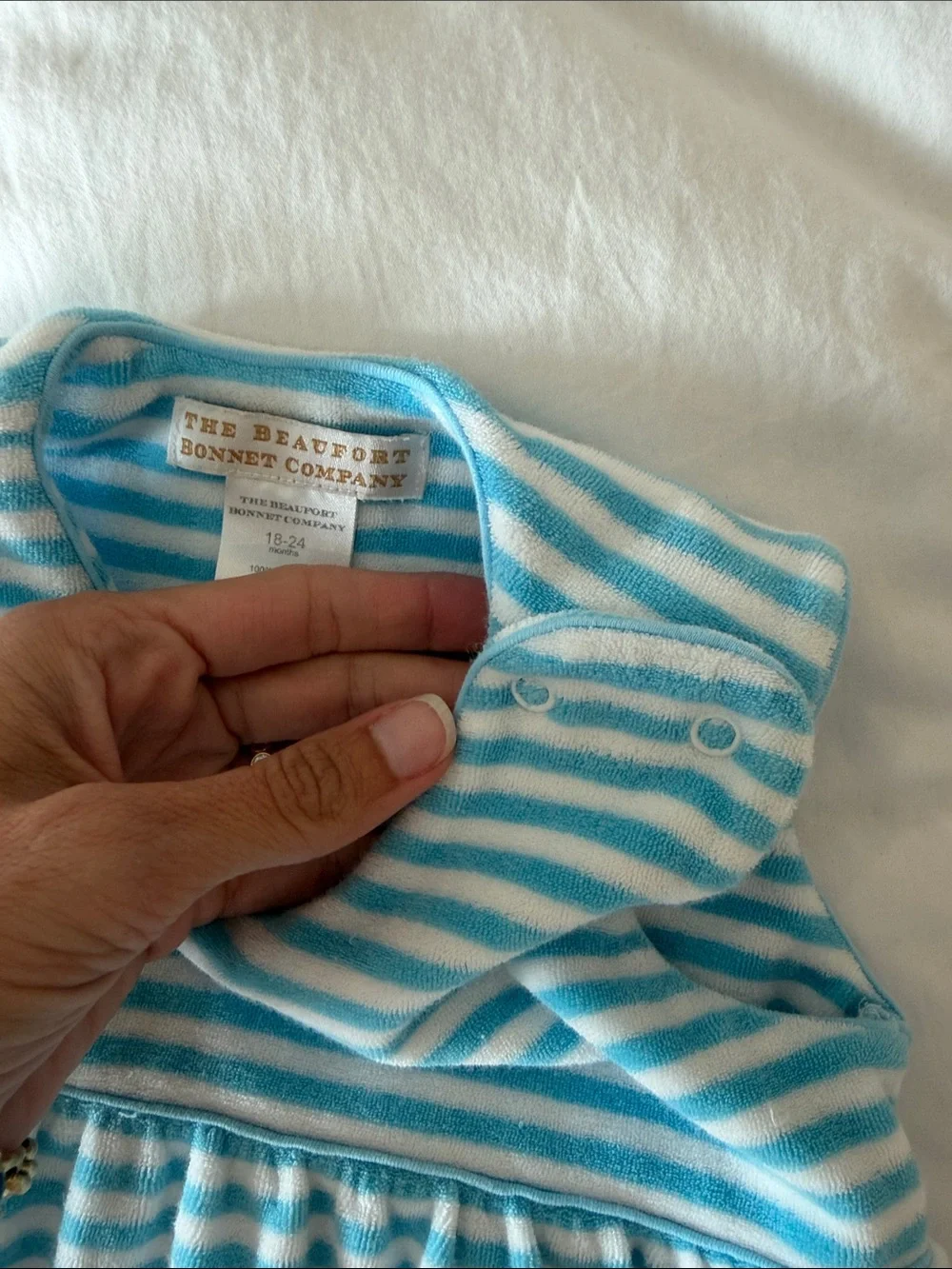 The Beaufort Bonnet Company Blue and White Striped Baby Bubble Romper